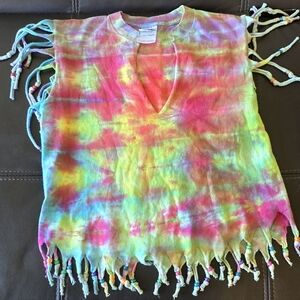 Festival Handmade Tie-Dye Crop Top W/ Bead Fringe Accents